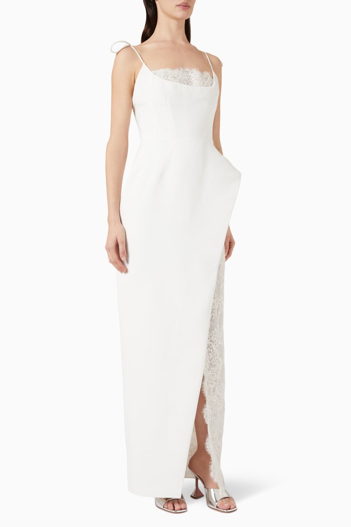 

Embroidered Lace-panel Maxi Dress, White