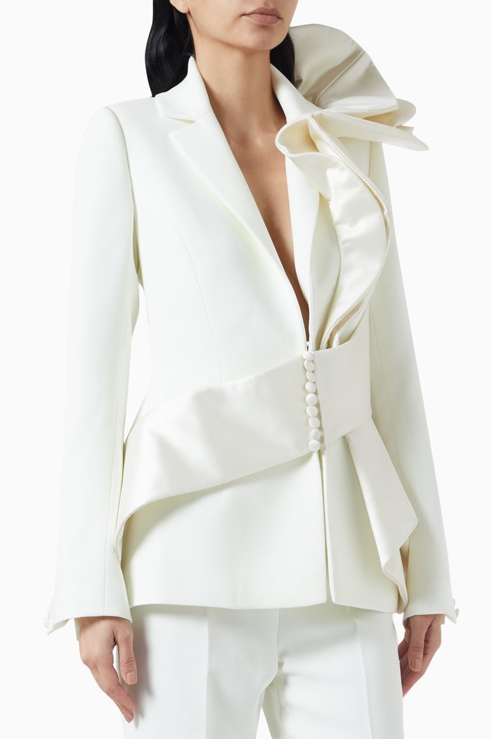 

Signature Ruffle Blazer, White