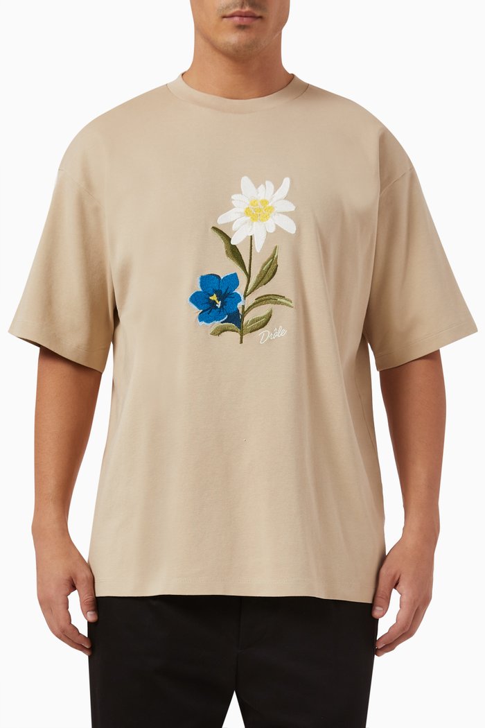 Le T-Shirt Fleurs Brodées in Cotton Interlock, Neutral