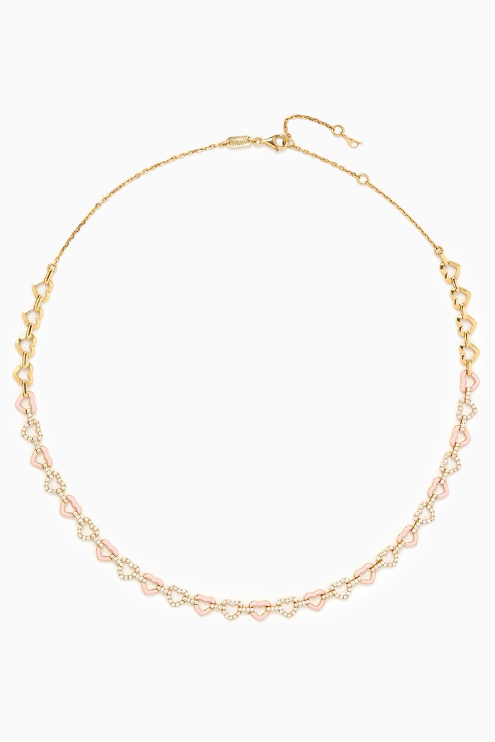

The Heart Chain Enamel & Diamond Necklace in 18kt Yellow Gold, Pink