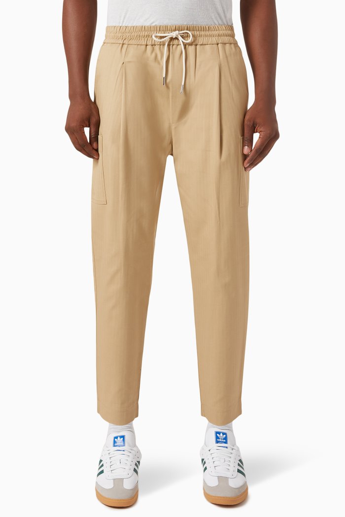 

Le Pantalon Cropped Cargo in Herringbone, Neutral
