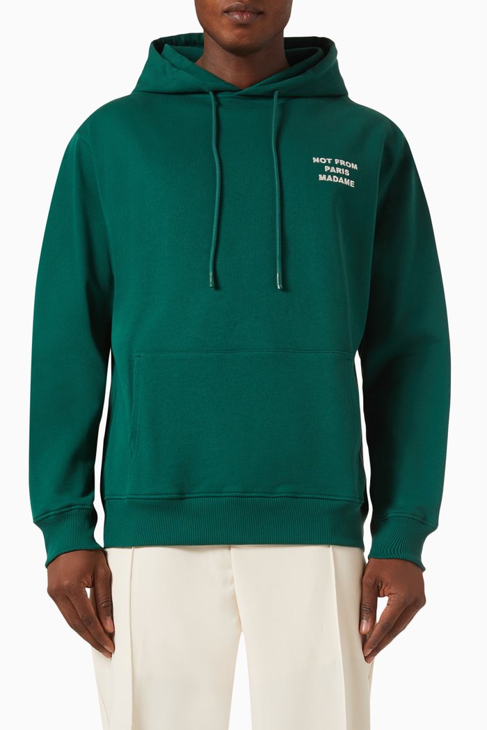 

Le Hoodie Slogan in Cotton French Terry, Green