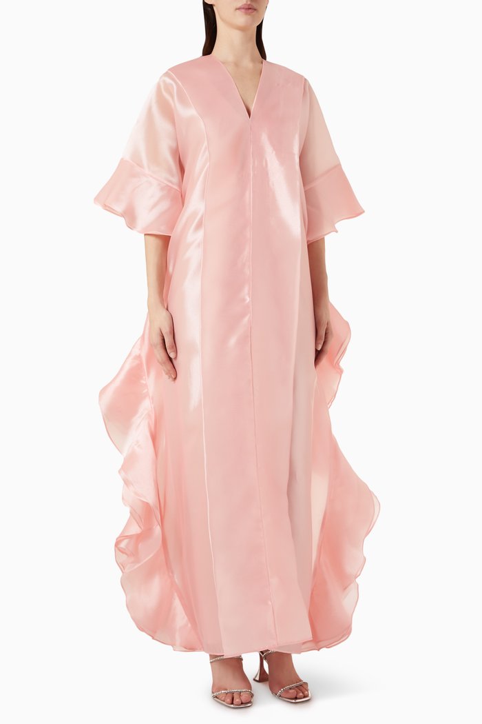 Oversized Flared Maxi Dress in Organza, Pink
