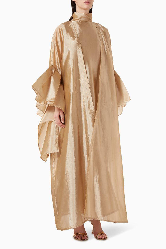 Oversized-sleeves Maxi Dress in Silky Organza, Gold