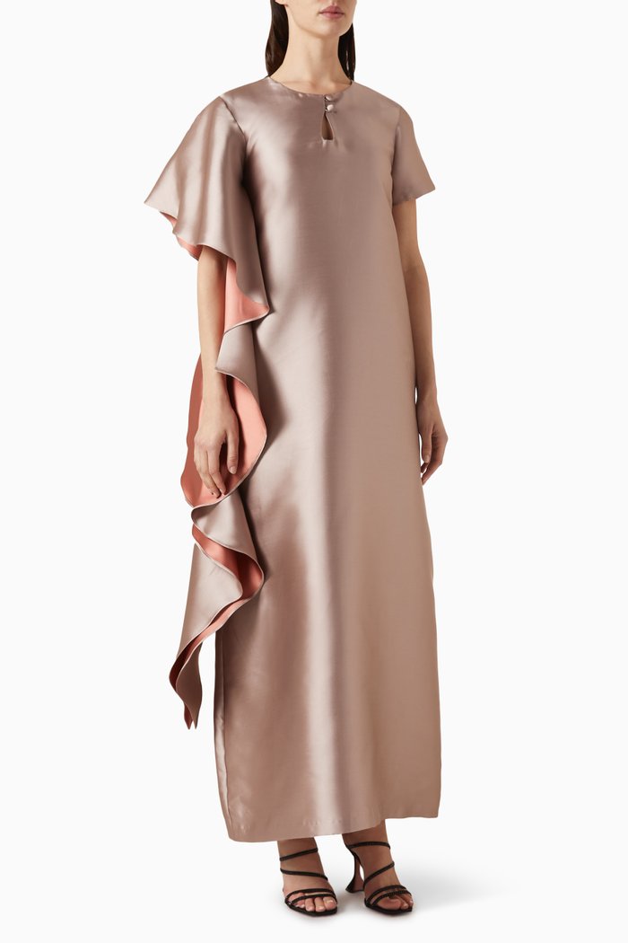 Ruffled Maxi Dress in Silky-taffeta, Neutral