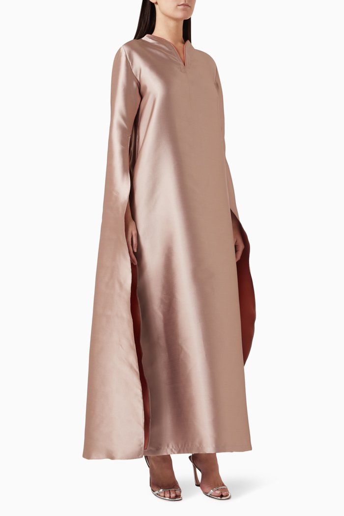 

Two-toned Oversized Sleeves Kaftan in Silky Taffeta, Grey