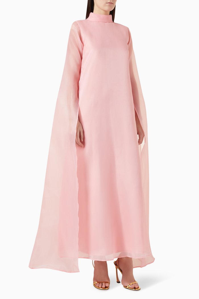 Oversized-sleeves Kaftan in Organza, Pink