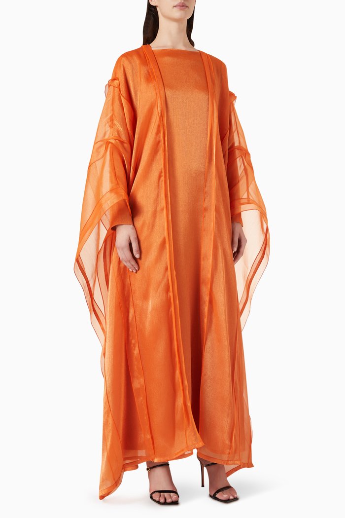 

Abaya Set in Organza & Silky Satin, Brown