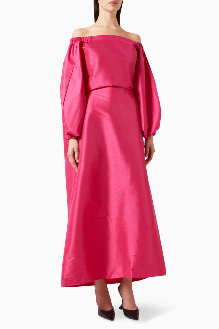 

Off-shoulder Maxi Dress in Stretch-taffeta, Pink