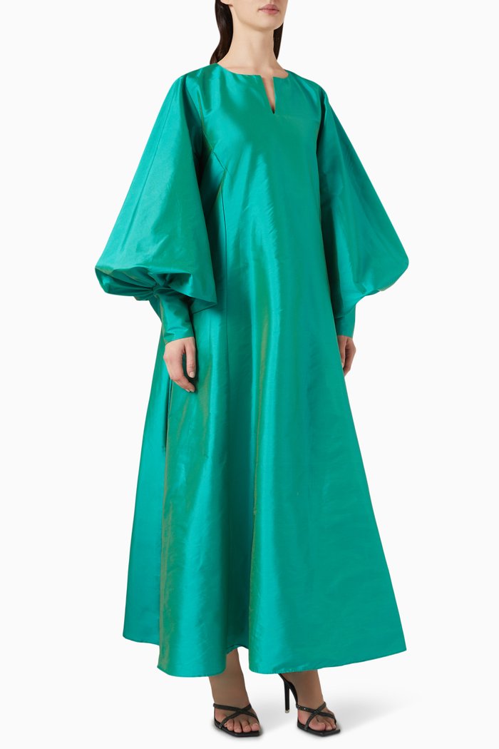 

Cloche Oversized-sleeves Maxi Dress in Taffeta, Green