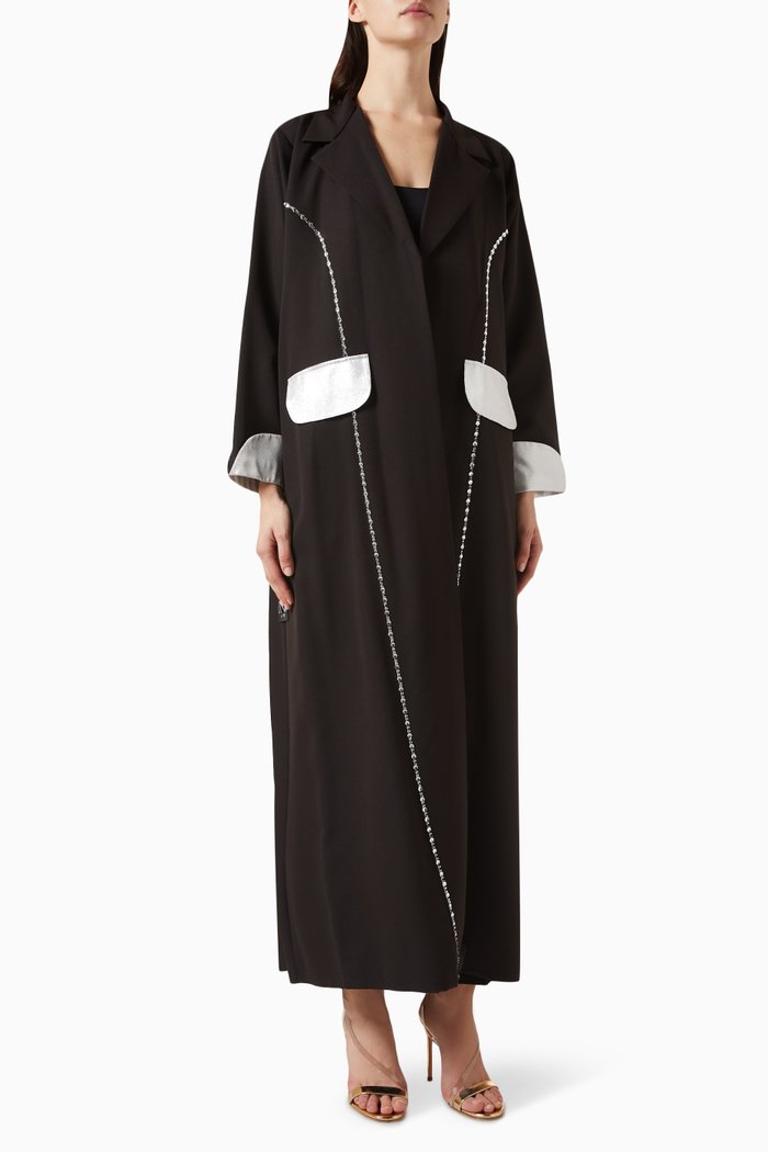 

Embroidered Abaya in Crepe, Black