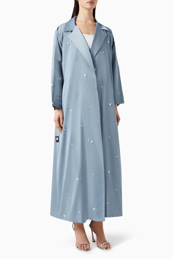 

Pearl Coat Abaya in Shiny Crepe, Blue