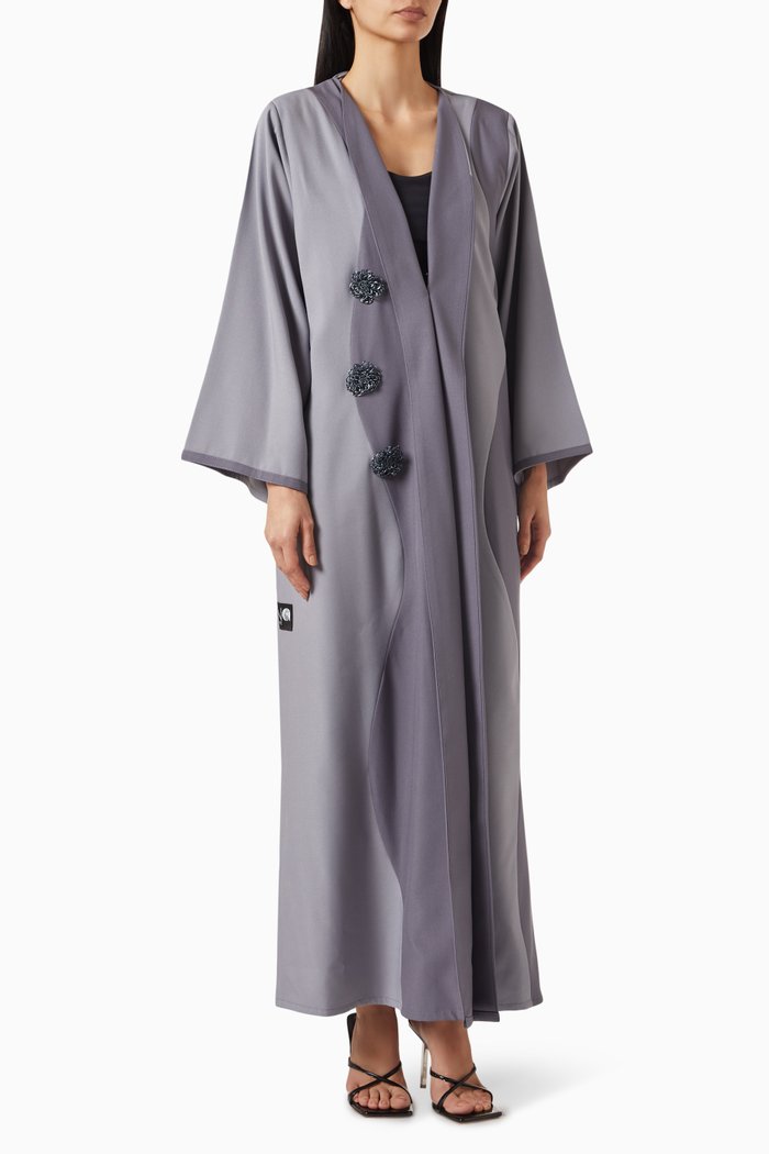

Two-toned 3D Flower Abaya in Nada, Grey