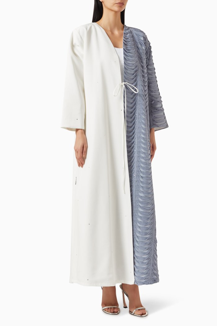 Textured Tie-up Abaya in Georgette, Grey