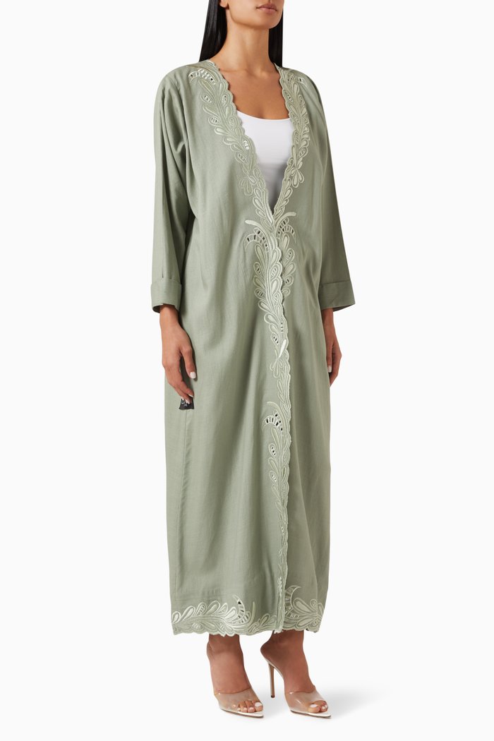 

Embroidered Abaya in Linen, Multicolour