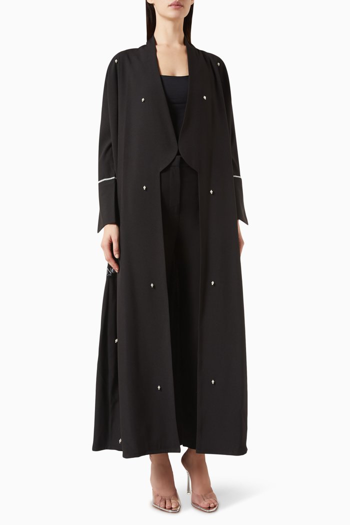 Pearl Coat Abaya in Crepe, Black