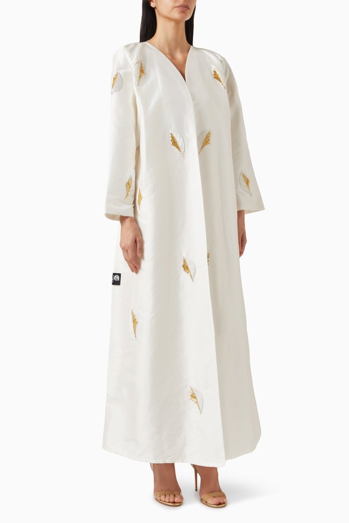 

Bead-embellished Abaya in Taffeta, White