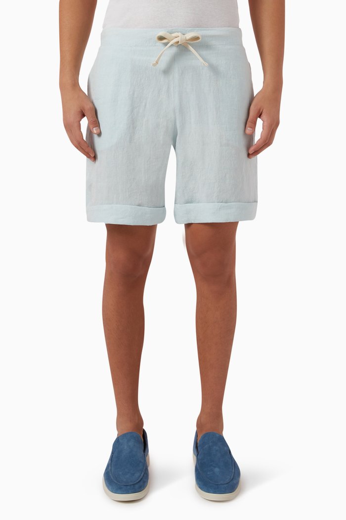 

Elasticated Waistband Shorts in Linen, Blue