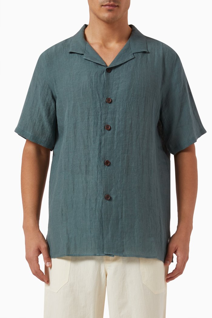 

Camp Collar Shirt in Linen, Blue
