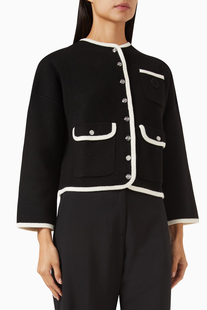 

Margot Two-tone Cardigan in Knit, Black
