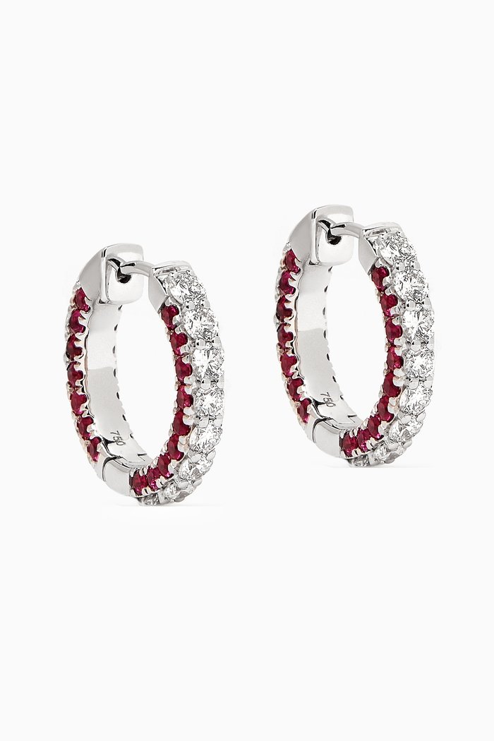 

Ruby & Diamond Hoops in 18kt White Gold, Red