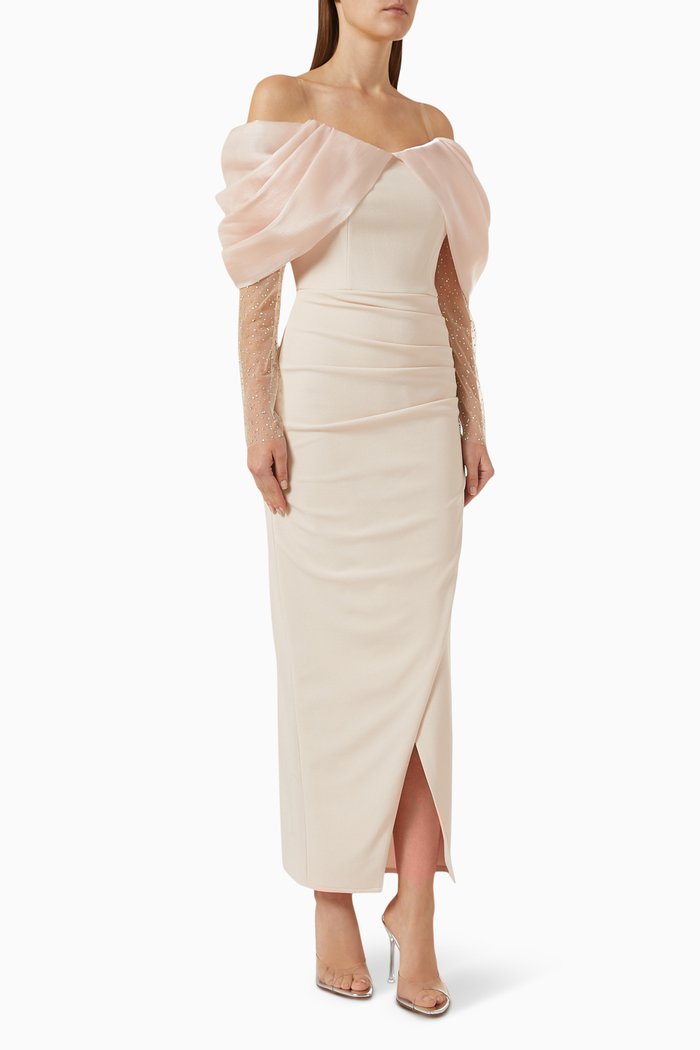 

Off-shoulder Dress in Scuba-crepe, Gold