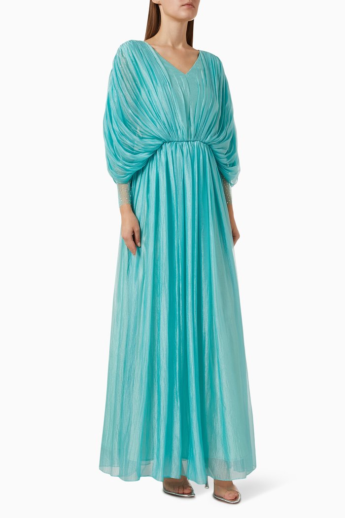 

Crystal-embellished Drape Dress in Silk-organza, Blue