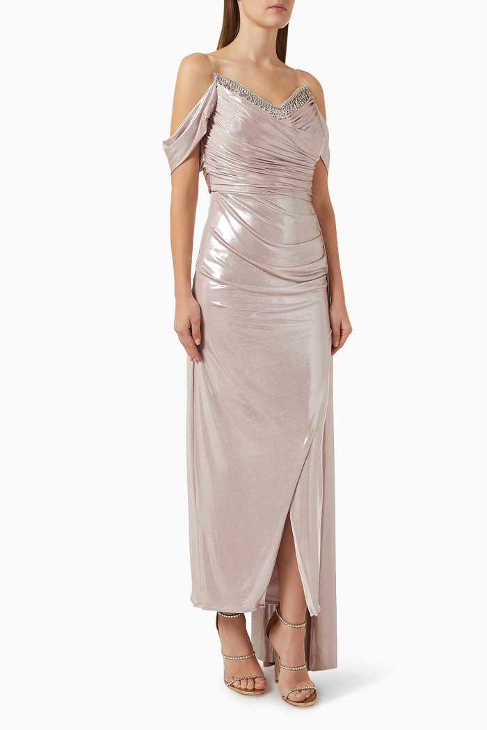 

Crystal-embellished Dress in Crepe, Neutral
