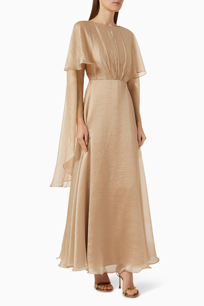 

Crystal-embellished Dress in Silk-organza, Gold