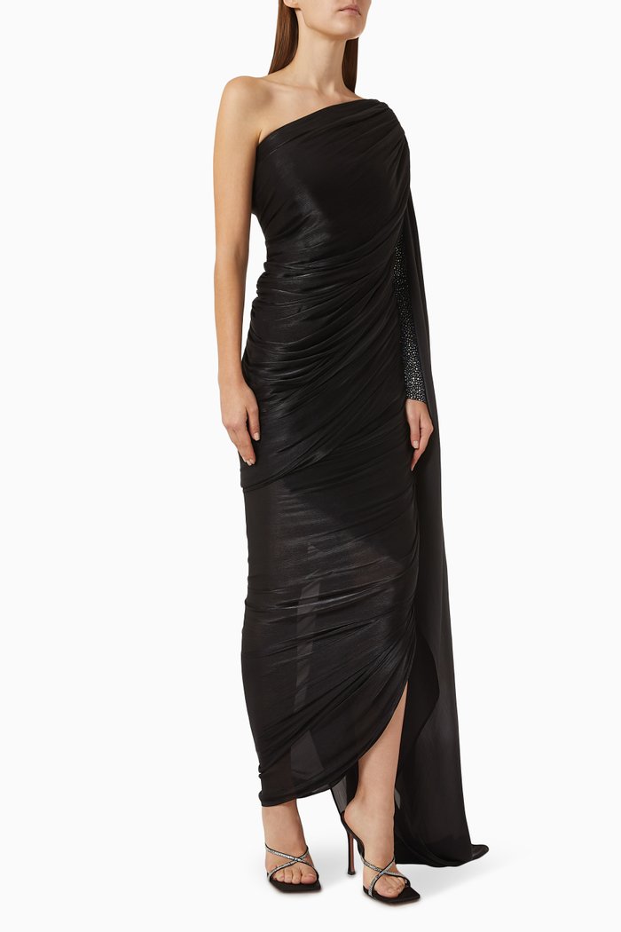 

Crystal-embellished One-shoulder Dress, Black