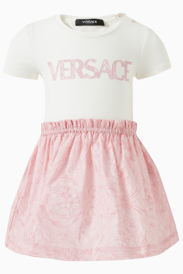 

Barocco Logo-print Dress in Cotton Poplin, White