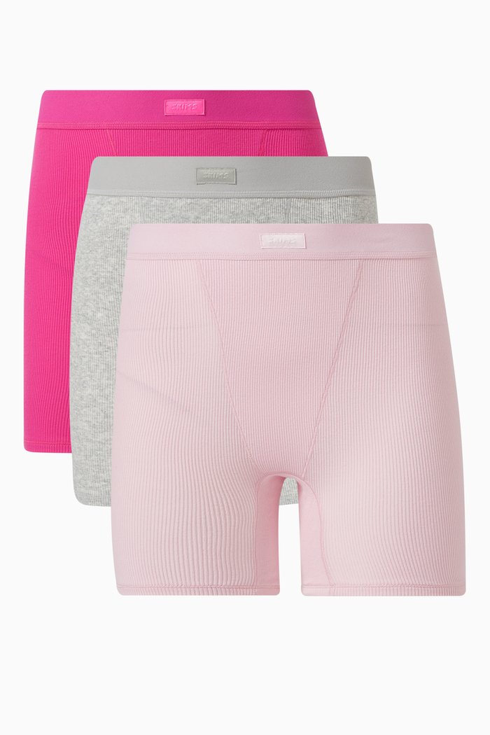 

Boxer Shorts in Ribbed Cotton-jersey, Set of 3, Pink