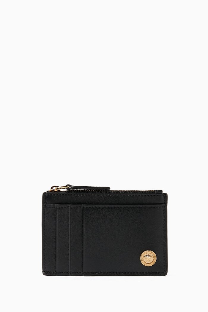 Medusa Card Holder in Leather, Black