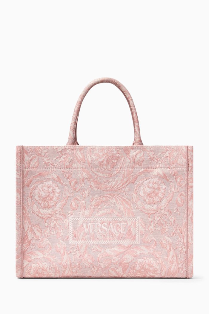 

Large Athena Tote Bag in Barocco Jacquard Canvas, Pink