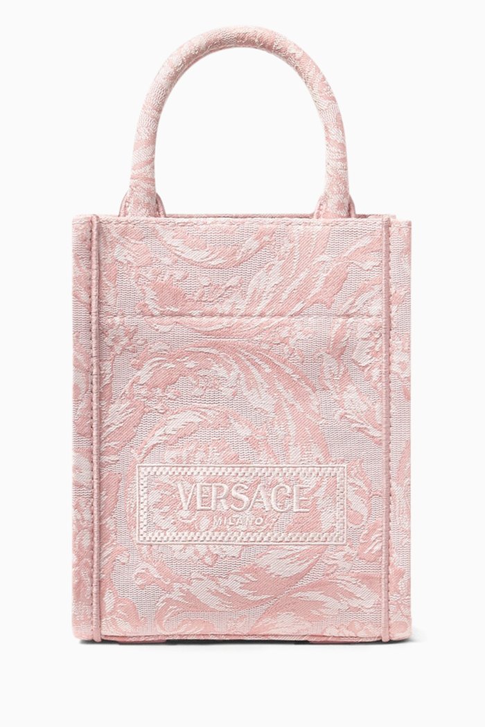 

Mini Athena Tote Bag in Barocco Jacquard Canvas, Pink