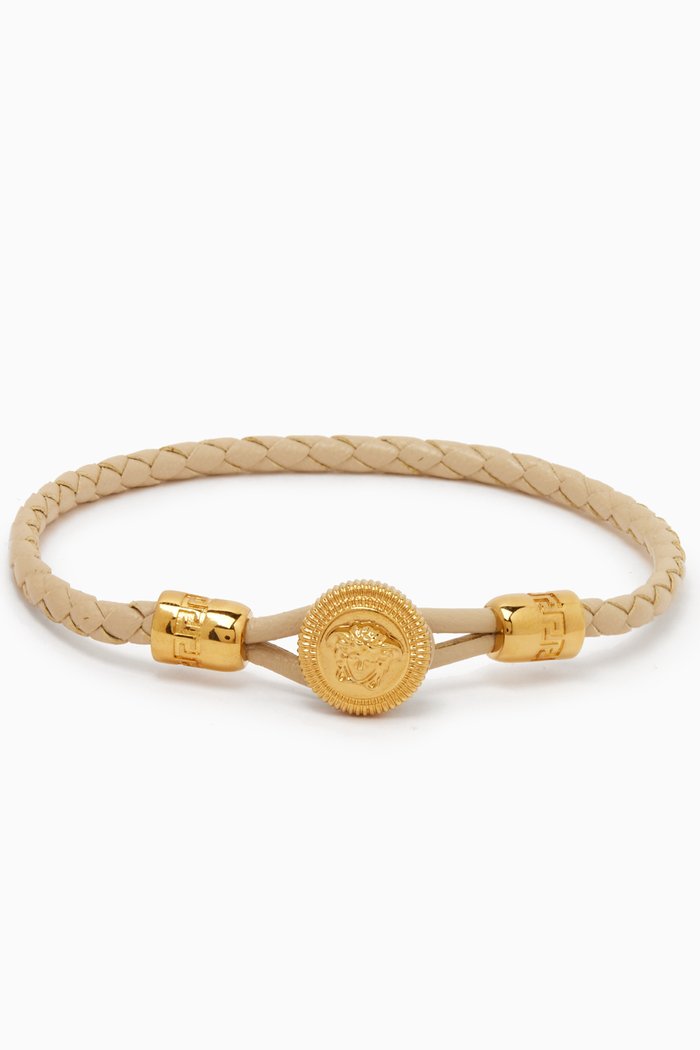 Medusa Braided Bracelet in Leather, Gold