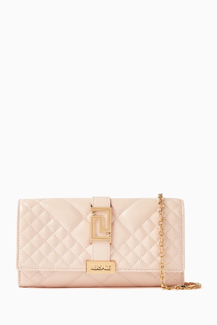 Mini Greca Goddess Clutch Bag in Quilted Leather, Pink