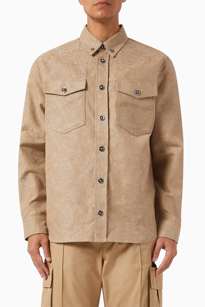 

Barocco Jacquard Overshirt in Denim, Neutral
