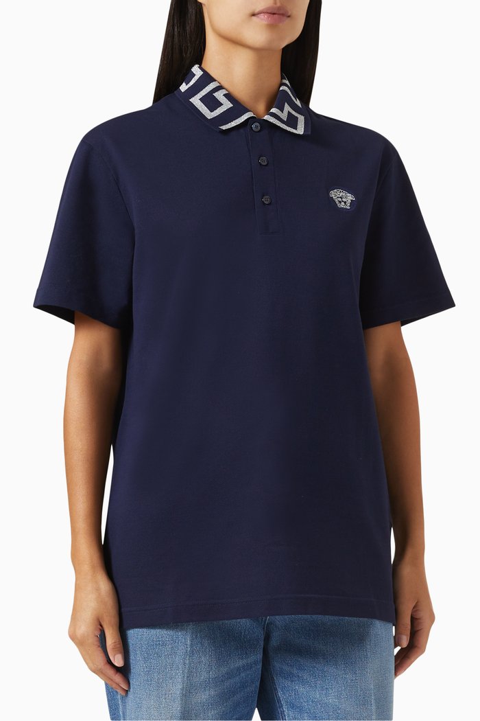 

Greca Polo Shirt in Cotton, Blue