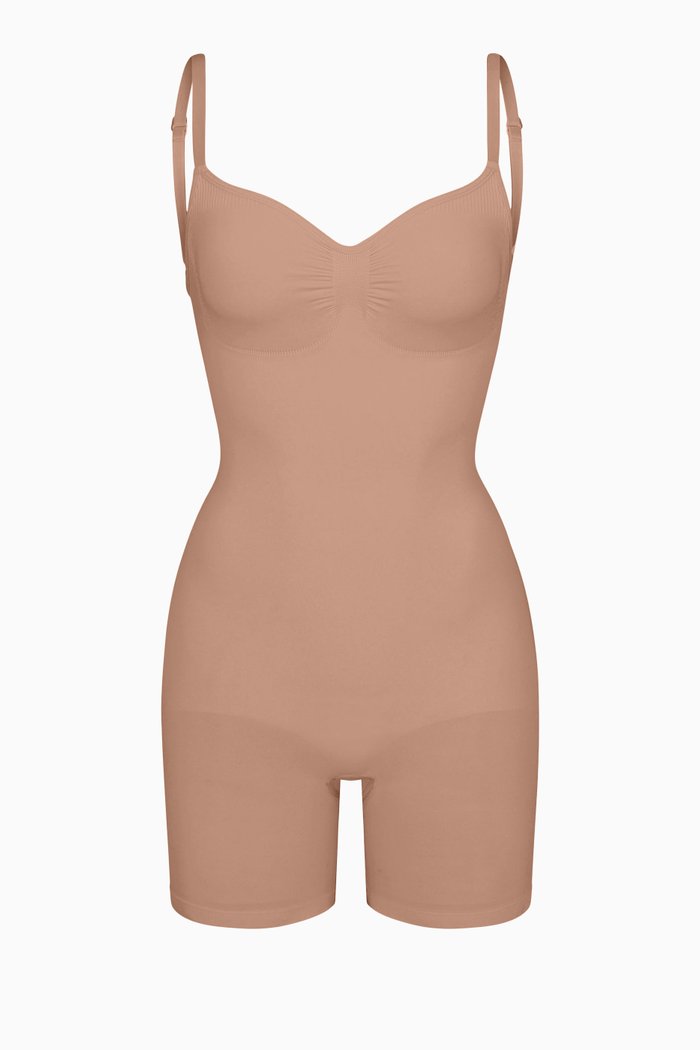 

Seamless Sculpt Low-back Mid-thigh Bodysuit, Brown