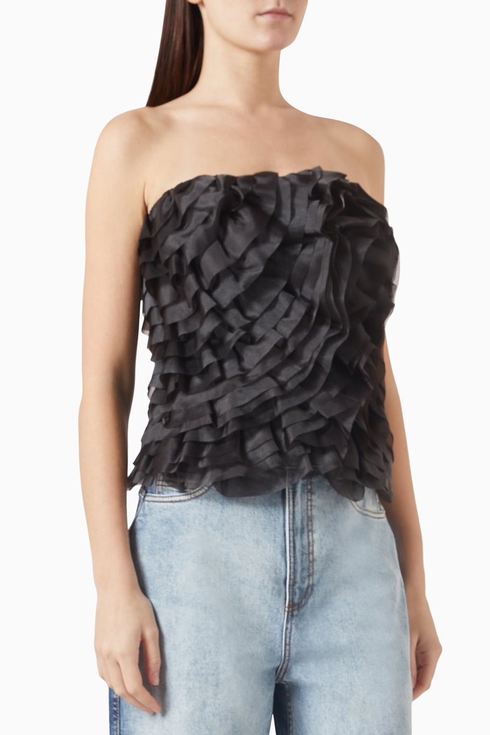 

Charmed Rosette Ruffled Bustier Top, Black