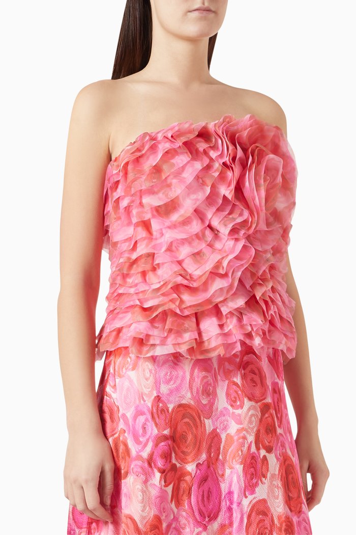 

Charmed Rosette Ruffled Bustier Top, Pink