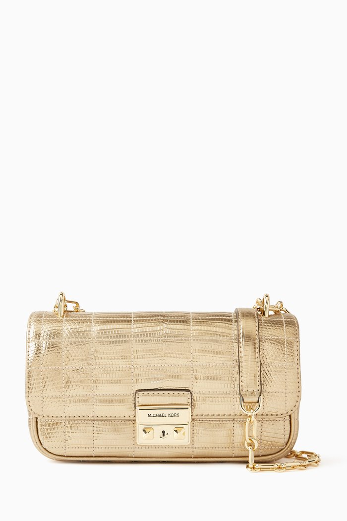 

Small Tribeca Quilted Shoulder Bag in Metallic-leather, Gold