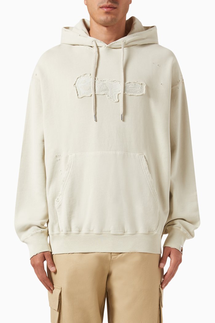 

Destroyed Garment Dyed Pullover Hoodie in Cotton, Neutral