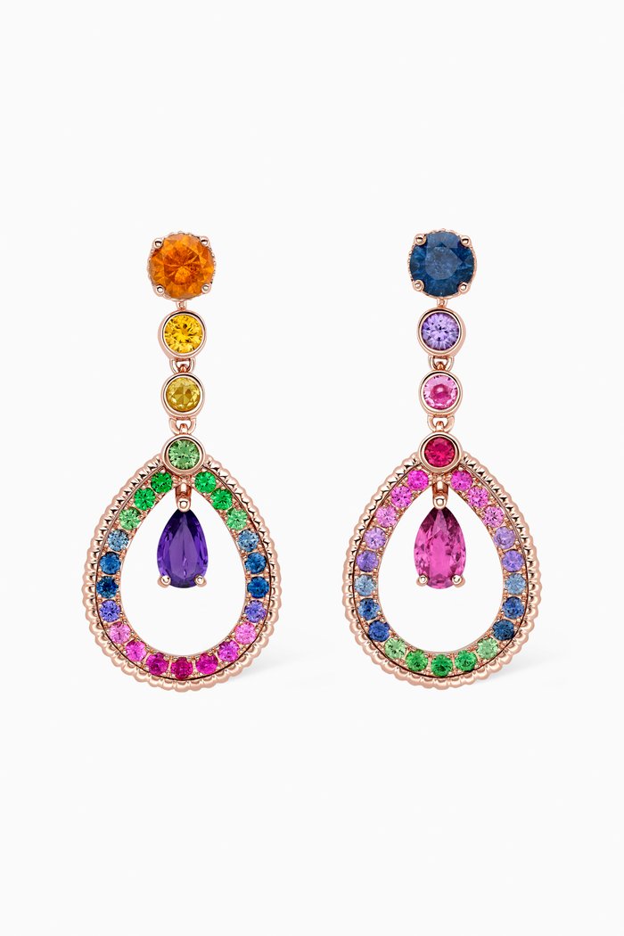 

Colours of Love Rainbow Teardrop Earrings in 18kt Rose Gold, Multicolour