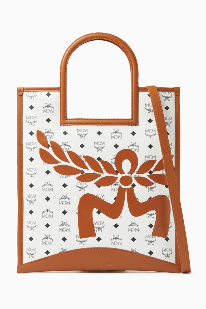 Medium Aren Fold Tote Bag in Mega Laurel Visetos, White