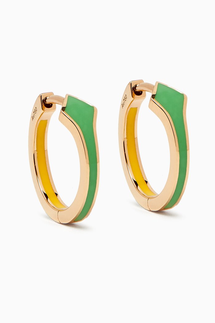 

Mini Mosaic Enamel Hoop Earrings in 18kt Gold, Green