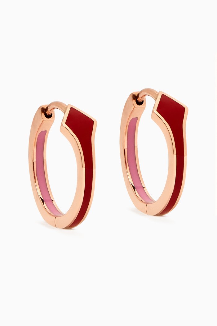

Mini Mosaic Enamel Hoop Earrings in 18kt Rose Gold, Red