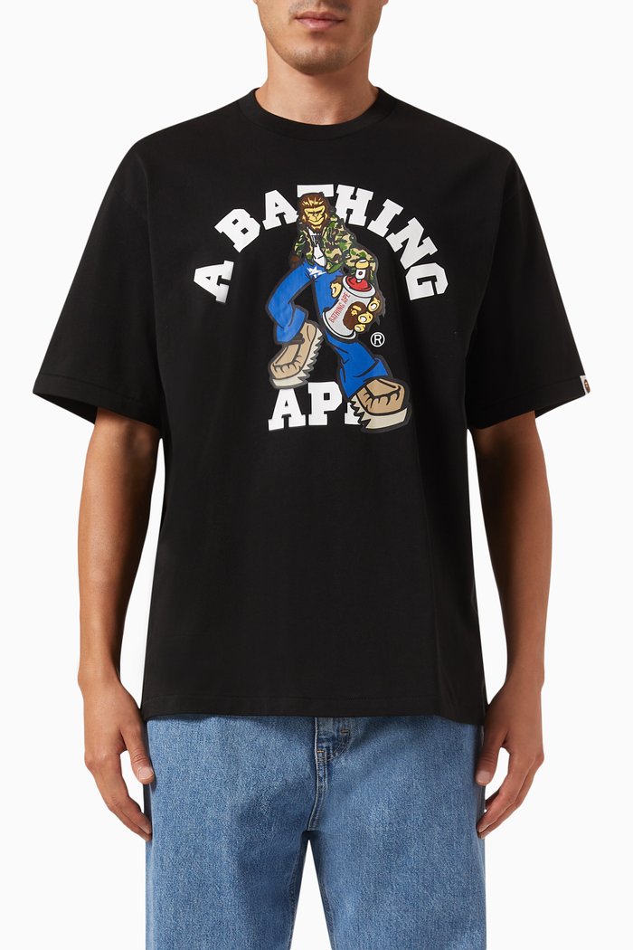 Graffiti Character College T-shirt in Cotton-jersey, Black