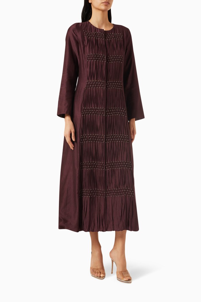 

Handsmocked Maxi Dress in Silk, Purple